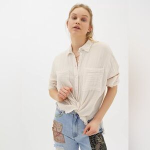 Urban Outfitters Gauzy Oversized Pink Textured Blouse